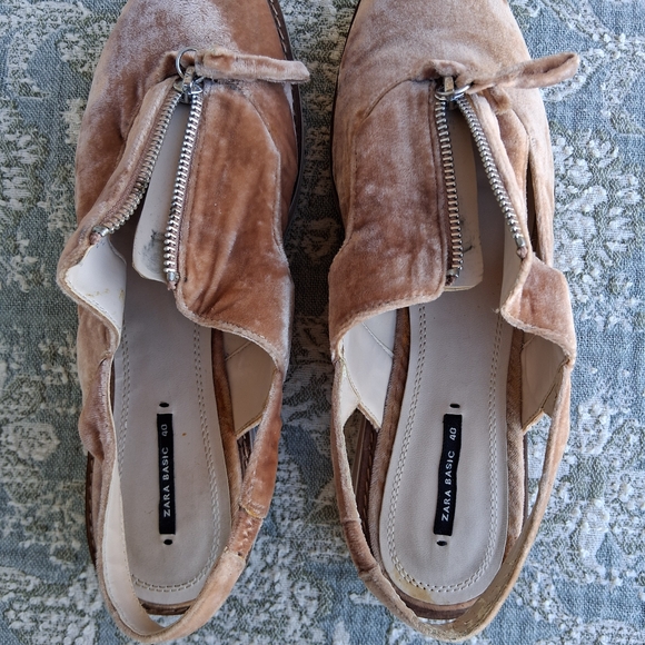 Zara Tan Velvet Slingback Platform Shoes - Picture 7 of 15